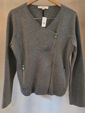 LOFT Gray Wool Blend Moto Cardigan Sweater Jacket Size L NWT